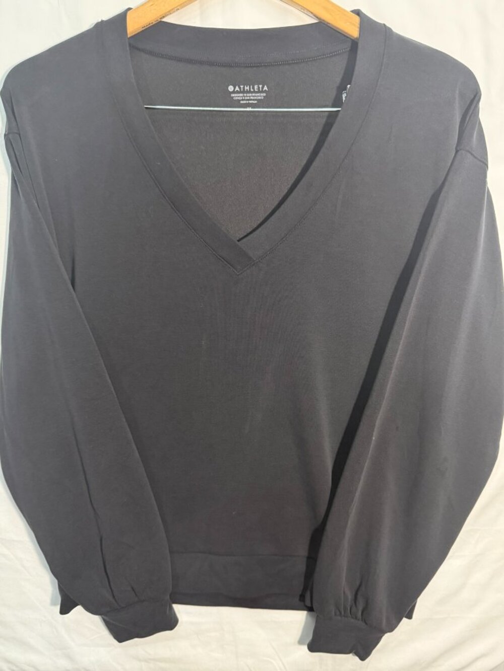 Athleta Willow V-Neck Sweatshirt Black Modal Blend M